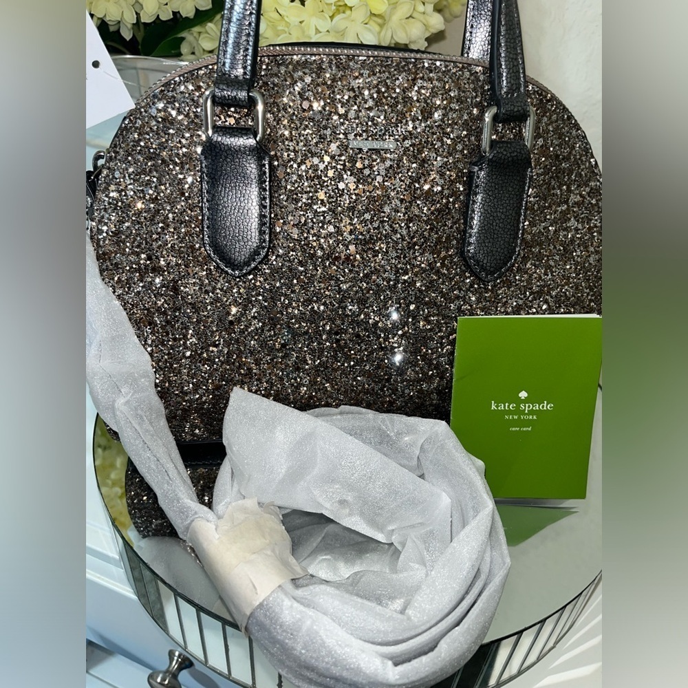 NWT Kate Spade Laurel Way Glitter Mini Reiley, Gunmetal,